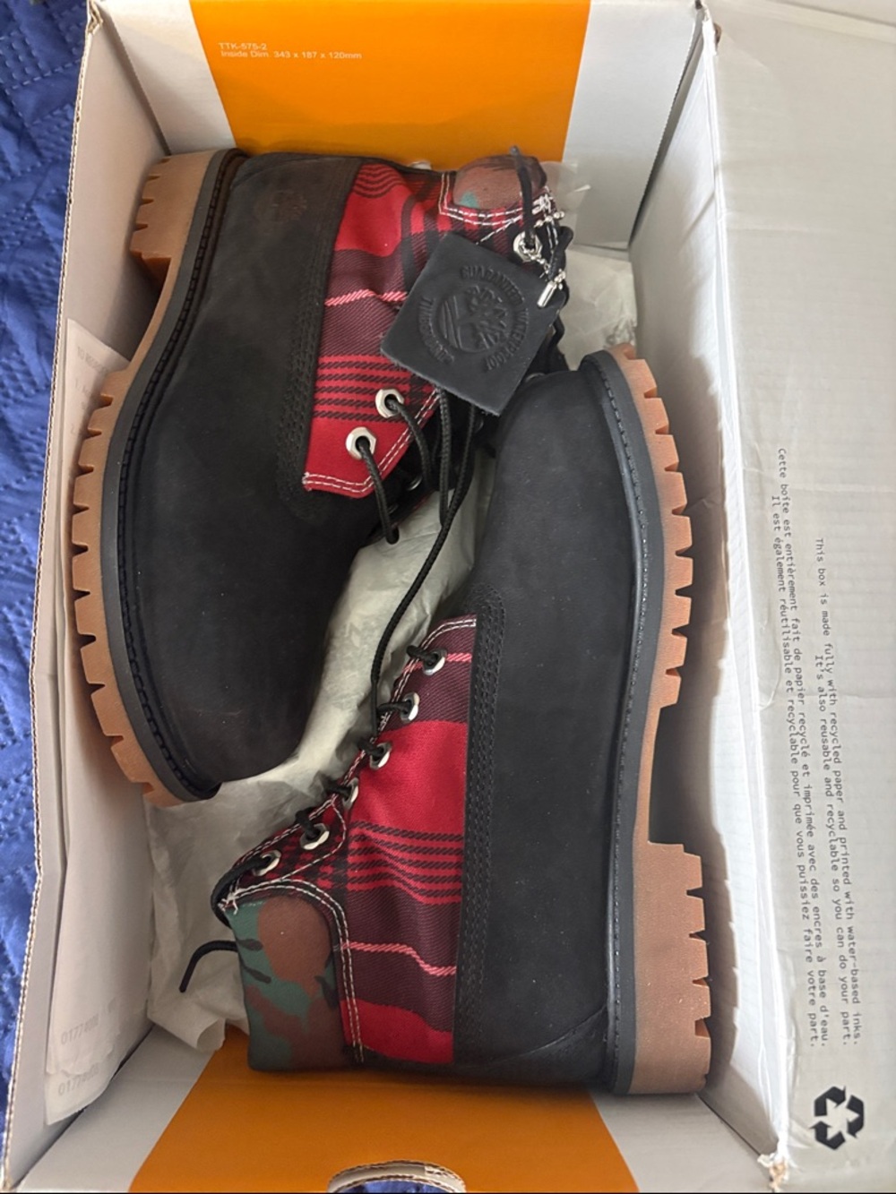 Timberland Black Nubuck Kids 6-Inch Boots with Brown Accents